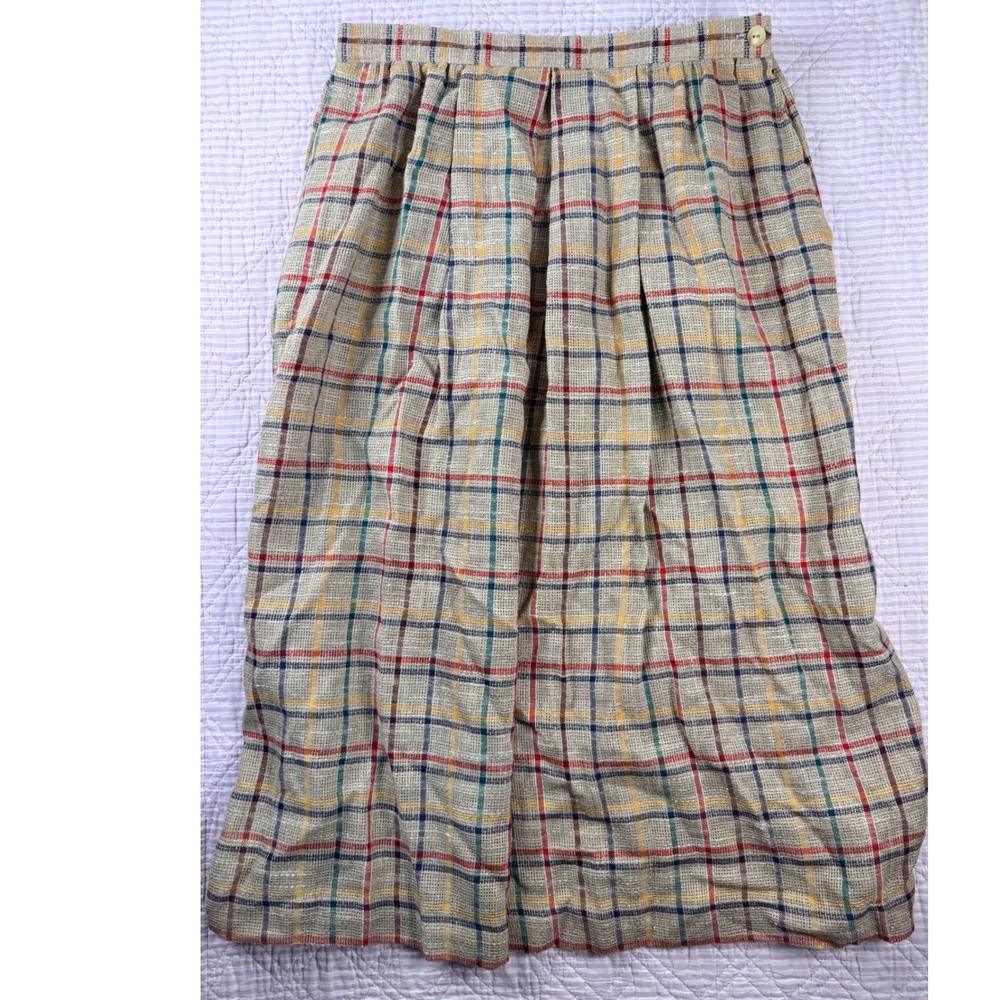 VTG  Act III Multi Color Plaid Pleated Midi Skirt  Sz 14‎ Dark Academia Retro